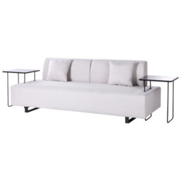 Beliani Sofa 3 Seater Sokna Fabric Light Beige With Tables - thumbnail 1