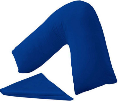 Homes & Linen Orthopaedic V-Shaped Pillow Extra Cushioning Support For Head, Neck & Back (Royal Blue, V-Pillow With Cover