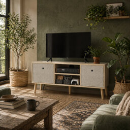 Wyld Haus Lepa Yoha 110Cm Natural Wood Tv Storage Cabinet With Removable Fabric Drawers, Fits Up To 50 Inch Tvs - thumbnail 1