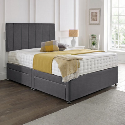 Dining Tables Oslo Matching Headboard Divan Set, 2 Drawer On Same Side With Sprung 1500 Comfort Mattress - Plush Steel - King - image 1