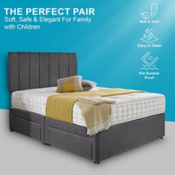 Dining Tables Oslo Matching Headboard Divan Set, 2 Drawer On Same Side With Sprung 1500 Comfort Mattress - Plush Steel - King - thumbnail 2