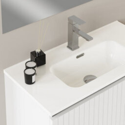 Banyetti Linea Matt White Ribbed Double Drawer Wall Hung Vanity Unit 800mm X 390mm - thumbnail 3