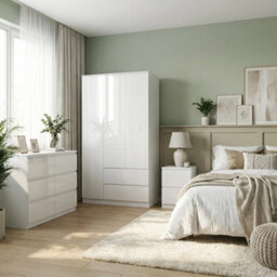 Soho 3 Door Wardrobe, 6 Drawer Chest & Bedside Table Bedroom Set White High Gloss - thumbnail 3