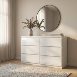 Soho 3 Door Wardrobe, 6 Drawer Chest & Bedside Table Bedroom Set White High Gloss - thumbnail 7