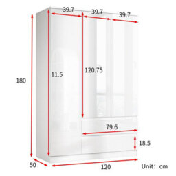 Soho 3 Door Wardrobe, 6 Drawer Chest & Bedside Table Bedroom Set White High Gloss - thumbnail 6