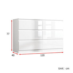 Soho 3 Door Wardrobe, 6 Drawer Chest & Bedside Table Bedroom Set White High Gloss - thumbnail 8