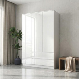 Soho 3 Door Wardrobe, 6 Drawer Chest & Bedside Table Bedroom Set White High Gloss - thumbnail 5