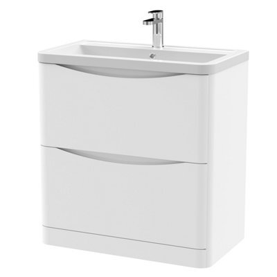 Balterley Dunwood Contemporary 2 Drawer Floor Standing Vanity Unit With Basin, Satin White, 800mm - image 1