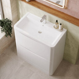 Balterley Dunwood Contemporary 2 Drawer Floor Standing Vanity Unit With Basin, Satin White, 800mm - thumbnail 3