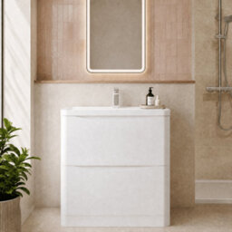 Balterley Dunwood Contemporary 2 Drawer Floor Standing Vanity Unit With Basin, Satin White, 800mm - thumbnail 2