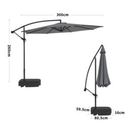 Living And Home 3M Large Rotatable Garden Sun Shade Cantilever Parasol Patio Hanging Banana Umbrella Crank Tilt With 60L Fillable Base, Dark Grey - thumbnail 5