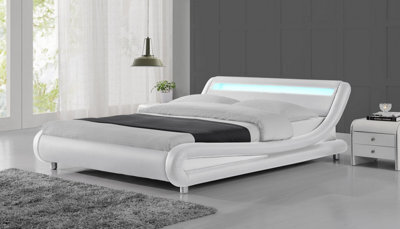 Home Detail Galaxy Faux Leather Double Bed Frame With Led, White - image 1