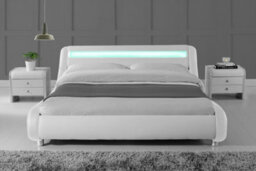 Home Detail Galaxy Faux Leather Double Bed Frame With Led, White - thumbnail 2