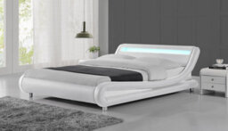 Home Detail Galaxy Faux Leather Double Bed Frame With Led, White - thumbnail 1