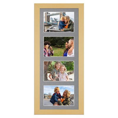 AK Frames 50X20Cm Mustard Yellow Modern Multi Photo Frame With Mid Grey Mount - Holds 4 Apertures (4X) 6X4 Photos - image 1