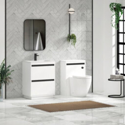 Royal Bathrooms Orion 600mm Matt White 2 Drawer Floor Standing Vanity Unit With Stone Basin & Black Strip - thumbnail 3