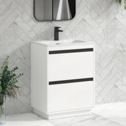 Royal Bathrooms Orion 600mm Matt White 2 Drawer Floor Standing Vanity Unit With Stone Basin & Black Strip - thumbnail 5