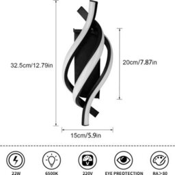 Led Wall Lamp 22W Black Modern Indoor Wall Light Bedroom Creative Sconce 6500K - thumbnail 2