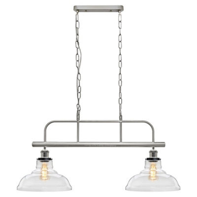 Long Life Lamps Company Industrial Ceiling Brush Chrome Bar 2 Clear Glass Lamp Shade Pendant Light H3131 - image 1