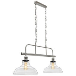 Long Life Lamps Company Industrial Ceiling Brush Chrome Bar 2 Clear Glass Lamp Shade Pendant Light H3131 - thumbnail 3