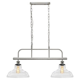 Long Life Lamps Company Industrial Ceiling Brush Chrome Bar 2 Clear Glass Lamp Shade Pendant Light H3131 - thumbnail 1