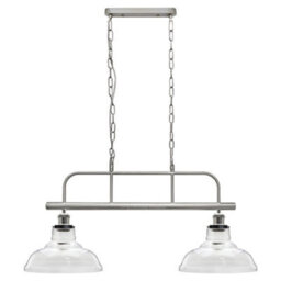 Long Life Lamps Company Industrial Ceiling Brush Chrome Bar 2 Clear Glass Lamp Shade Pendant Light H3131 - thumbnail 4