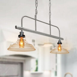Long Life Lamps Company Industrial Ceiling Brush Chrome Bar 2 Clear Glass Lamp Shade Pendant Light H3131 - thumbnail 9