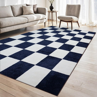 Homeart Plaid Area Rug , Super Soft & Sustainable Woven Carpet With Modern Checkered Design Dark Blue 160X230 - image 1