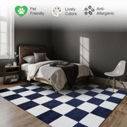 Homeart Plaid Area Rug , Super Soft & Sustainable Woven Carpet With Modern Checkered Design Dark Blue 160X230 - thumbnail 5