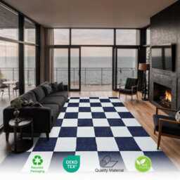 Homeart Plaid Area Rug , Super Soft & Sustainable Woven Carpet With Modern Checkered Design Dark Blue 160X230 - thumbnail 2