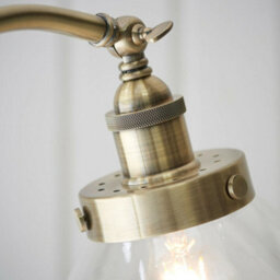Curved Arm Floor Lamp Antique Brass Tall Free Standing Metal Retro Reading Light - thumbnail 4