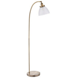 Curved Arm Floor Lamp Antique Brass Tall Free Standing Metal Retro Reading Light - thumbnail 1