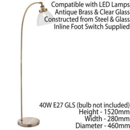 Curved Arm Floor Lamp Antique Brass Tall Free Standing Metal Retro Reading Light - thumbnail 2