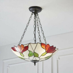 Tiffany Glass 3 Ceiling Light Pendant - Modern Floral Design - Dark Bronze Finish - thumbnail 3