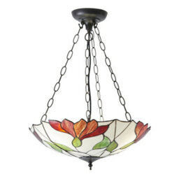 Tiffany Glass 3 Ceiling Light Pendant - Modern Floral Design - Dark Bronze Finish - thumbnail 5
