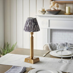 Luminosa Lighting Luminosa Trobridge Rechargeable Brushed Aged Brass Plate Table Lamp With Pearl Grey Fabric Ikat Shade 16Cm Integrated Led - thumbnail 3