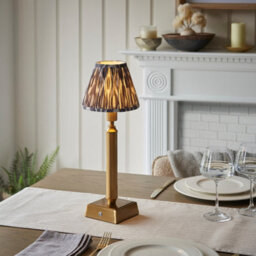 Luminosa Lighting Luminosa Trobridge Rechargeable Brushed Aged Brass Plate Table Lamp With Pearl Grey Fabric Ikat Shade 16Cm Integrated Led - thumbnail 2