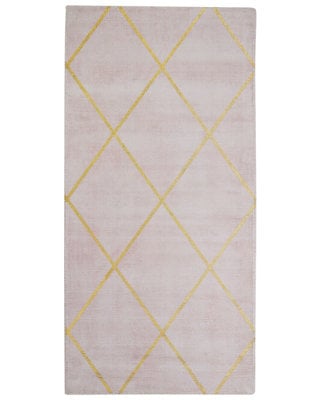 Beliani Pink Gold Geometric Viscose Rug 80 X 150 Cm - Low Pile, Handwoven - image 1
