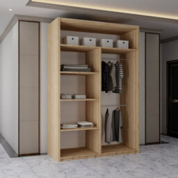Sliding Wardrobes 4 u LTD Sliding Wardrobes 4U Evora Oak Mirror Sliding Door Wardrobe With Shelves & Rails, W120Cm X H217Cm - thumbnail 3