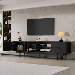 Matteo Modern Minimalist 200Cm Black Tv Unit Cabinet With Storage For Up To 80 Inch Tvs - thumbnail 4