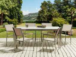 Beliani Garden Dining Set 6 Seater Cosoleto/grosseto Tempered Glass Marble Effect White/ Beige - thumbnail 2