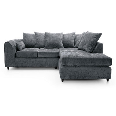 Furnishings For Less UK Monaco Chenille Fabric 3 To 4 Seater L Shaped Corner Sofa  Grey Right Hand Facing - image 1