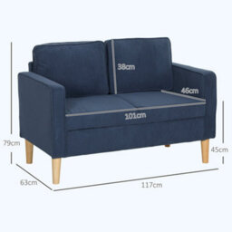 Wyld Haus Rozike Nodi Compact 2-Seater Corduroy Sofa Blue With Natural Wooden Legs - thumbnail 4