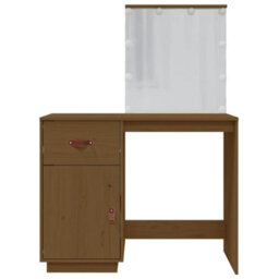 Berkfield Dressing Table With Led Honey Brown 95X50X133.5 Cm Solid Wood Pine - thumbnail 6