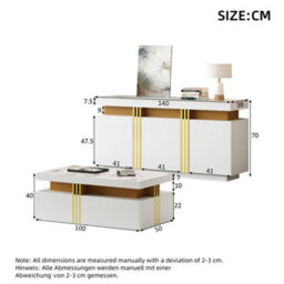 Btm White & Gold Living Room Furniture Set, Tv Stand, Marble Effect Coffee Table And Sideboard, Luxury Storage - thumbnail 5
