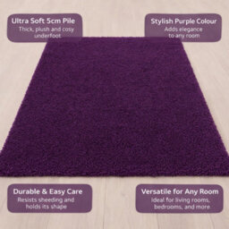 Uetian Purple Shaggy Rug 120X170 Cm Plush 5Cm Dense Pile Carpet For Bedroom Living Area - thumbnail 7