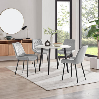 Furniturebox Uk Koko White Melamine Round Dining Table & 4 Grey Pesaro Black Leg Chairs - image 1
