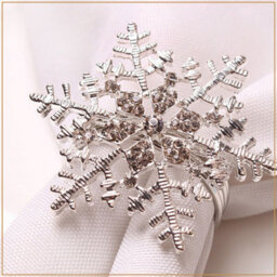 Neel Blue Christmas Snowflakes Napkin Rings With Diamante Rhinestone Serviettes Holders, Silver - thumbnail 2