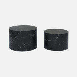 Sweeek - Pair Of Round Marble-Effect Nesting Coffee Tables Black 1X58X40 Cm - Paros - thumbnail 2