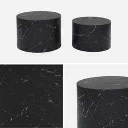 Sweeek - Pair Of Round Marble-Effect Nesting Coffee Tables Black 1X58X40 Cm - Paros - thumbnail 4